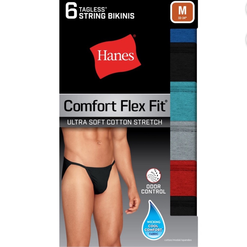 NWT Hanes L XL 6 Pack Men's Comfort Flex Fit Soft Cotton Stretch String Bikinis
